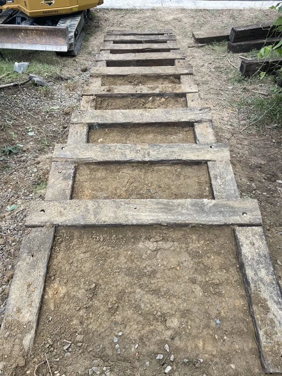 Framing a timber staircase to the community park at Midtown Rows