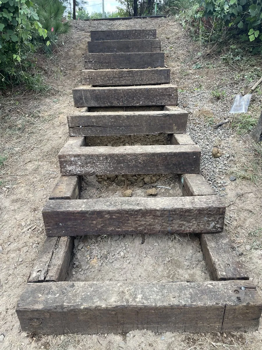 Timber steps under construction at Midtown Rows